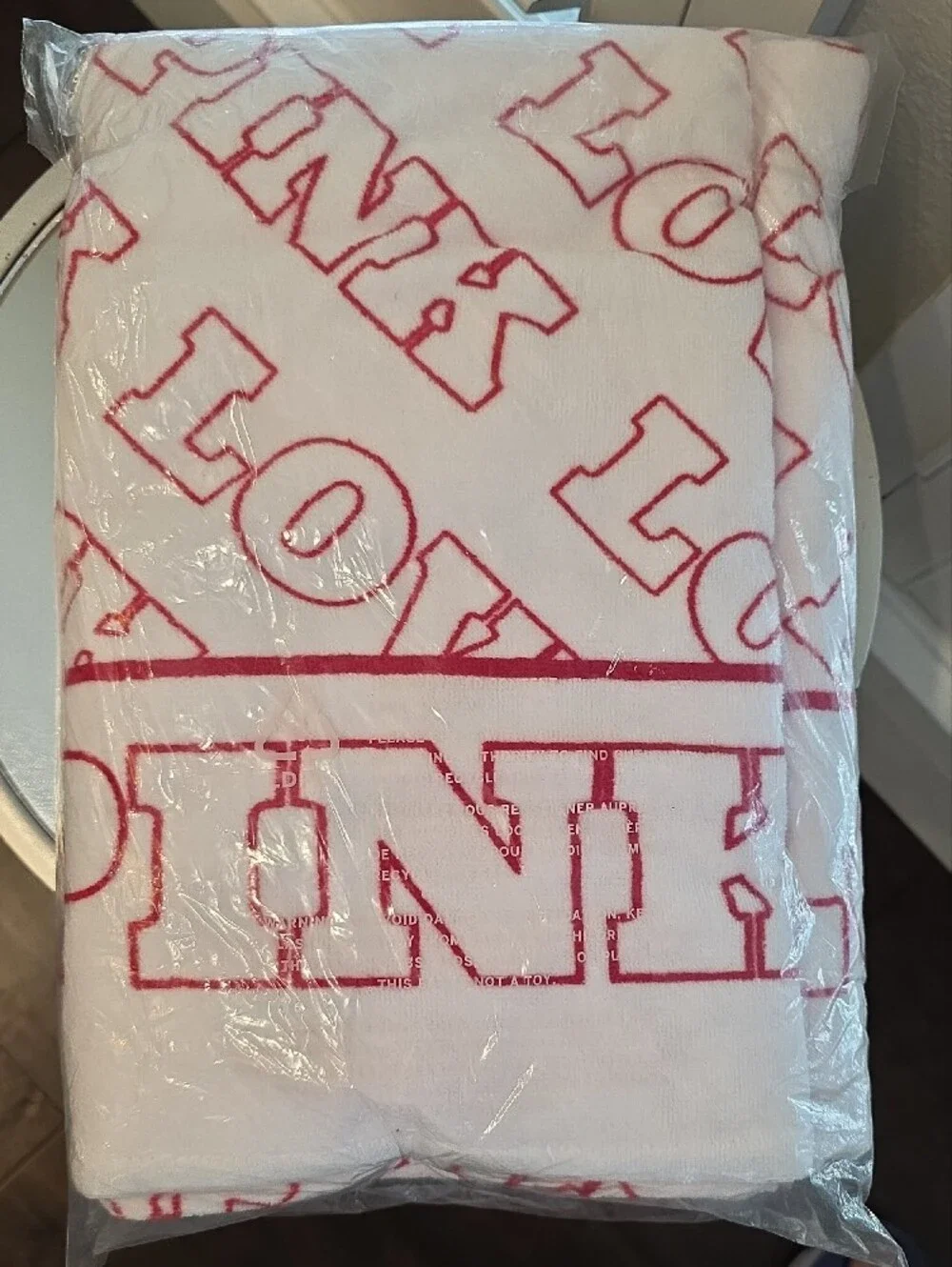 PINK Victoria's Secret White Towel with Pink Logo Print
